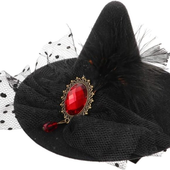 Witch Hat Hair Clip Mini Top Hat Halloween Mesh Paper Flower Fascinator